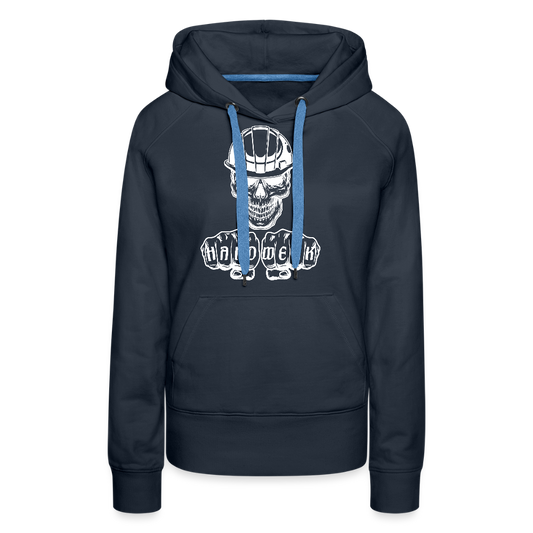 Frauen Premium Hoodie "Skull-Helm-Handwerk" Navy Frauen Premium Hoodie