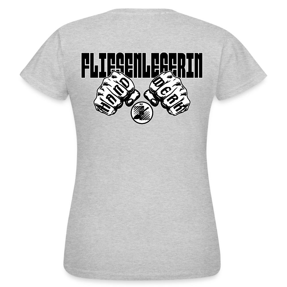 Frauen T-Shirt "Fliesenlegerin" (beidseitig bedruckt) Grau meliert Frauen T-Shirt