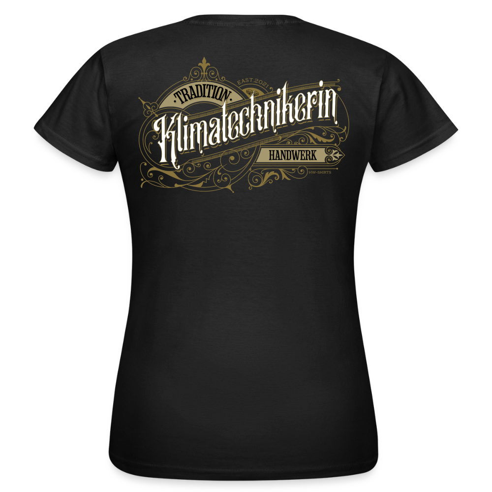 Frauen T-Shirt "Klimatechnikerin" von Spreadconnect, nostalgisches Design, weißes Baumwollshirt mit Print, frontal sichtbar