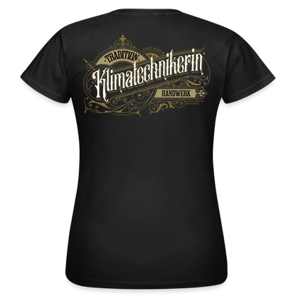 Frauen T-Shirt "Klimatechnikerin" von Spreadconnect, nostalgisches Design, weißes Baumwollshirt mit Print, frontal sichtbar