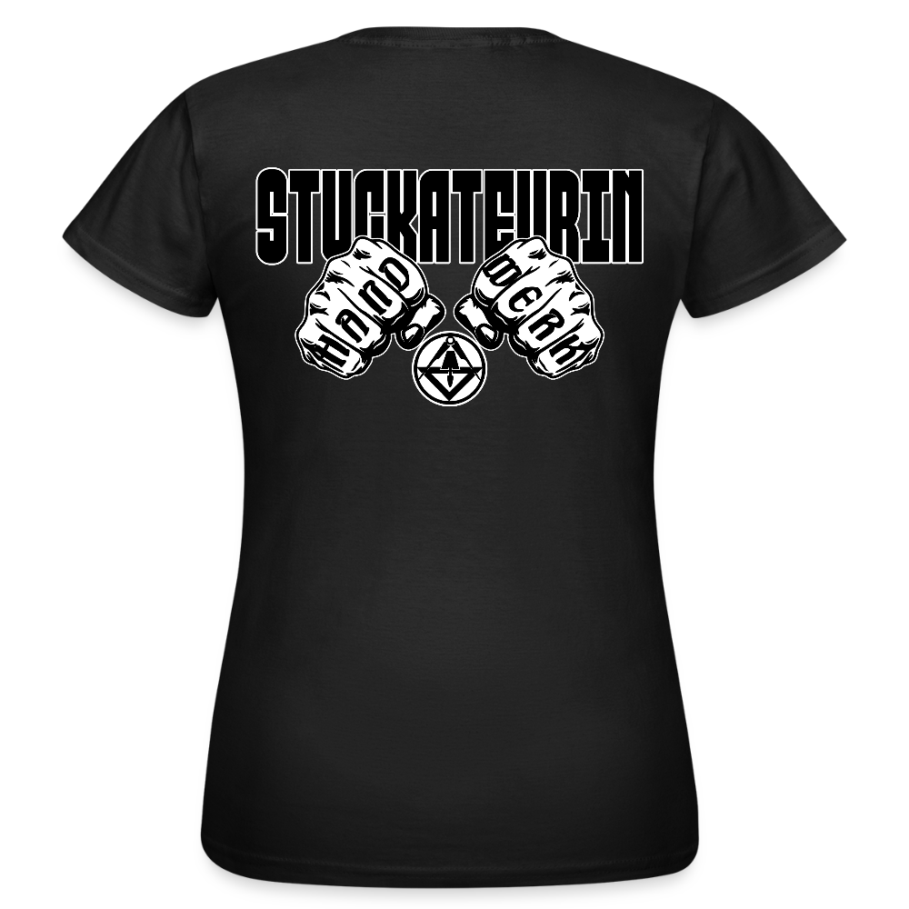 Frauen T-Shirt "Stuckateurin" (beidseitig bedruckt) Schwarz Frauen T-Shirt