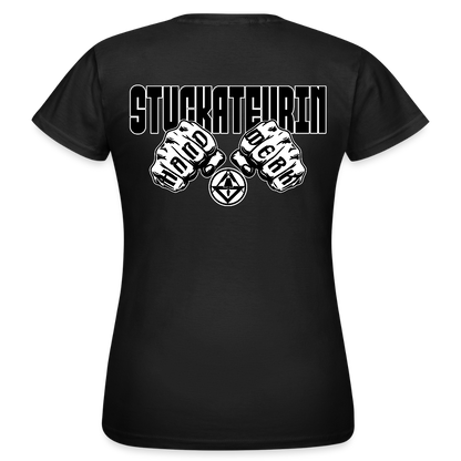 Frauen T-Shirt "Stuckateurin" (beidseitig bedruckt) Schwarz Frauen T-Shirt