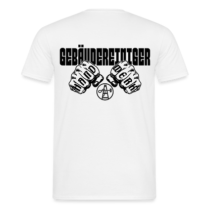 Unisex T-Shirt "Gebäudereiniger" (beidseitig bedruckt) Weiß Männer T-Shirt