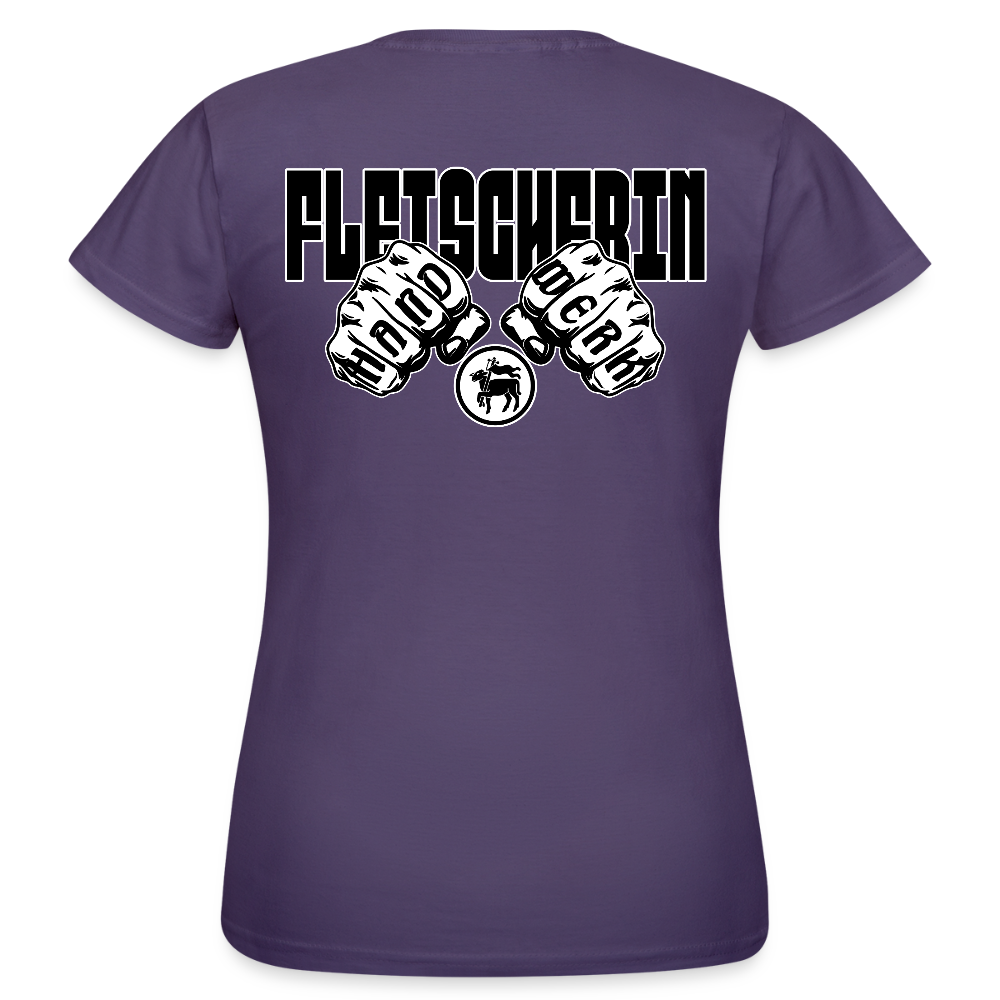 Frauen T-Shirt "Fleischerin" (beidseitig bedruckt) Dunkellila Frauen T-Shirt