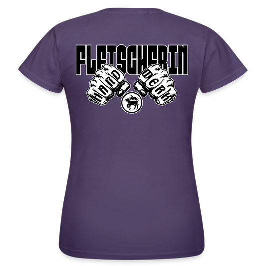 Frauen T-Shirt "Fleischerin" (beidseitig bedruckt) Dunkellila Frauen T-Shirt