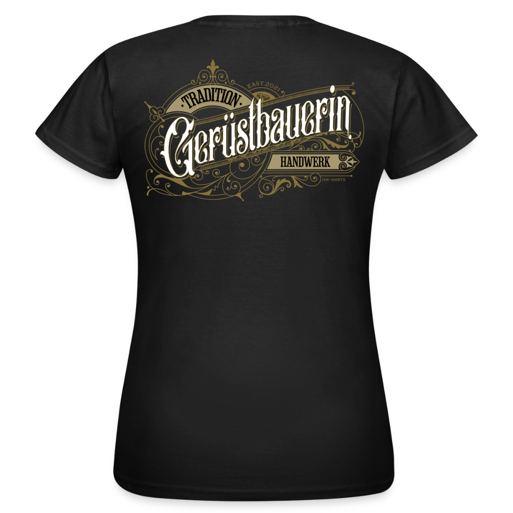 Niedliches Frauen T-Shirt "Gerüstbauerin"-Nostalgie von Spreadconnect, weiß mit schwarzem Druck, bequem und stilvoll für Frauen.