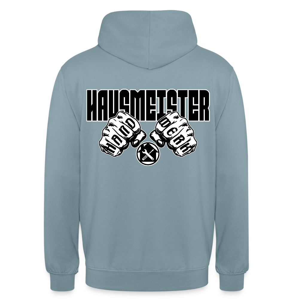Unisex Hoodie "Hausmeister" (beidseitig bedruckt) Nebelblau Unisex Hoodie