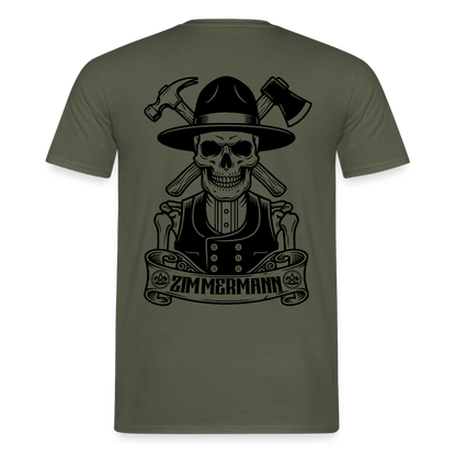 Unisex Zimmermann T-Shirt von Spreadconnect, beidseitig bedruckt mit Handwerker-Design, zeigt Skull & Zunft Motive.