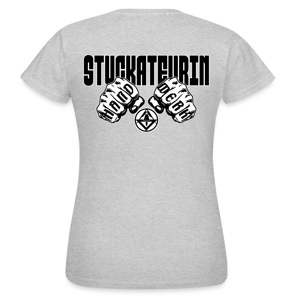Frauen T-Shirt "Stuckateurin" (beidseitig bedruckt) Grau meliert Frauen T-Shirt