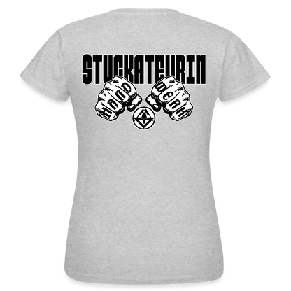 Frauen T-Shirt "Stuckateurin" (beidseitig bedruckt) Grau meliert Frauen T-Shirt