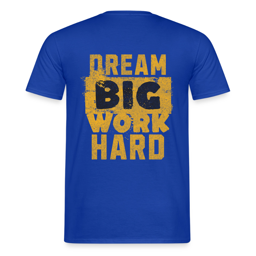 Unisex Spreadconnect Männer T-Shirt "Work Hard" mit schwarzem Baumwollstoff und aufgedrucktem Motiv, frontale Ansicht