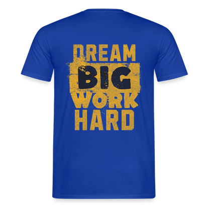 Unisex Spreadconnect Männer T-Shirt "Work Hard" mit schwarzem Baumwollstoff und aufgedrucktem Motiv, frontale Ansicht