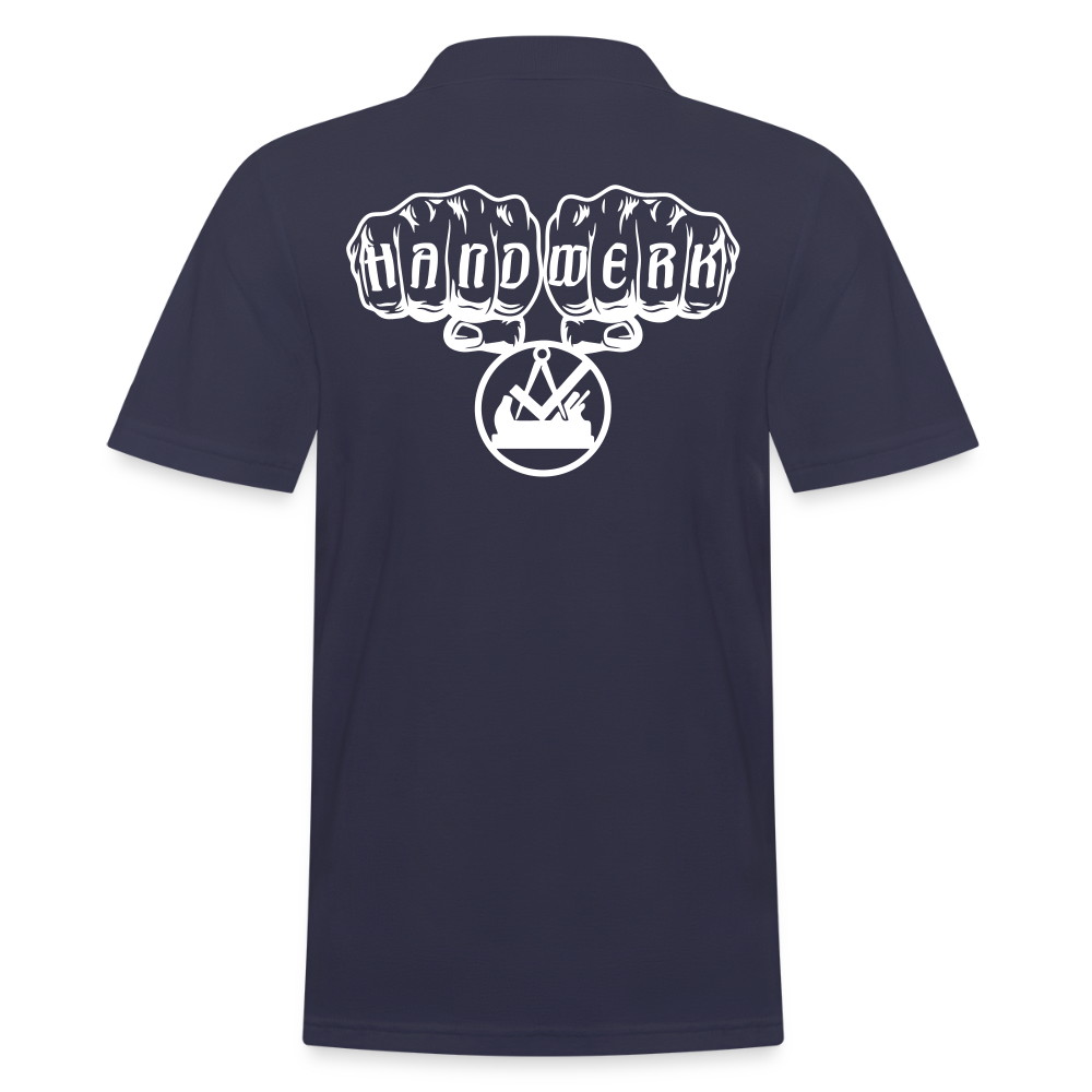 Männer Poloshirt "Schreiner" (hinten bedruckt) Navy Männer Poloshirt