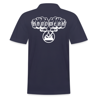 Männer Poloshirt "Schreiner" (hinten bedruckt) Navy Männer Poloshirt