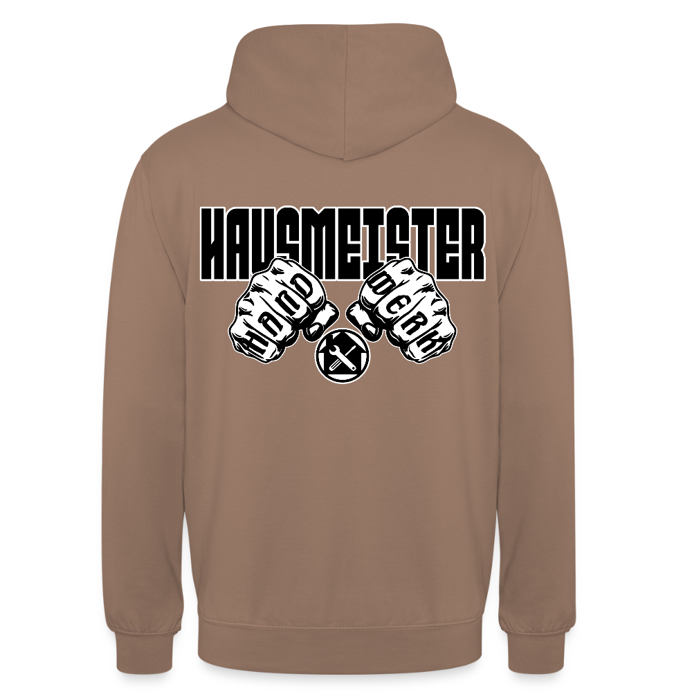 Unisex Hoodie "Hausmeister" (beidseitig bedruckt) Mokka Unisex Hoodie