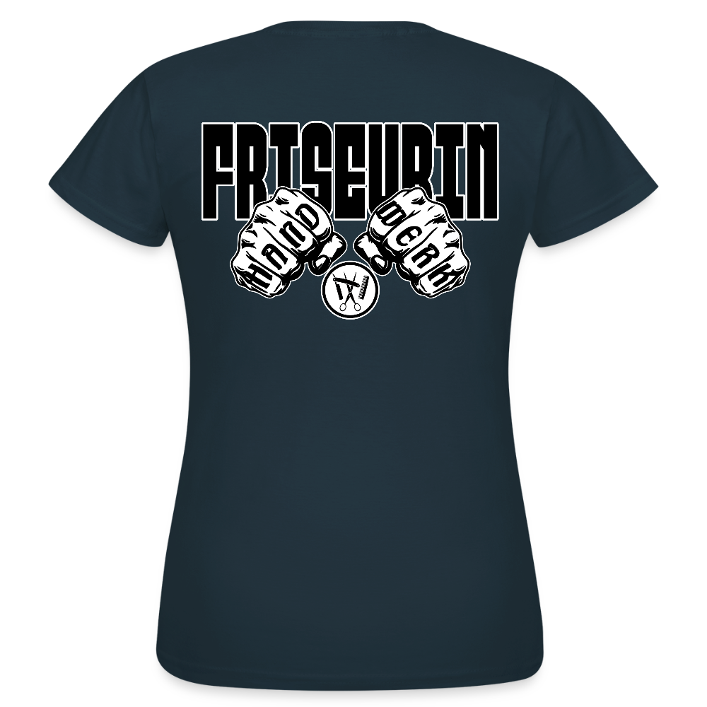 Frauen T-Shirt "Friseurin" (beidseitig bedruckt) Navy Frauen T-Shirt