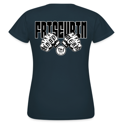 Frauen T-Shirt "Friseurin" (beidseitig bedruckt) Navy Frauen T-Shirt