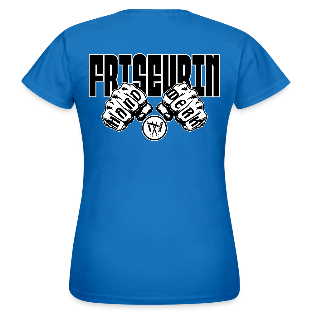 Frauen T-Shirt "Friseurin" (beidseitig bedruckt) Royalblau Frauen T-Shirt