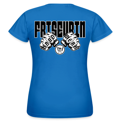 Frauen T-Shirt "Friseurin" (beidseitig bedruckt) Royalblau Frauen T-Shirt