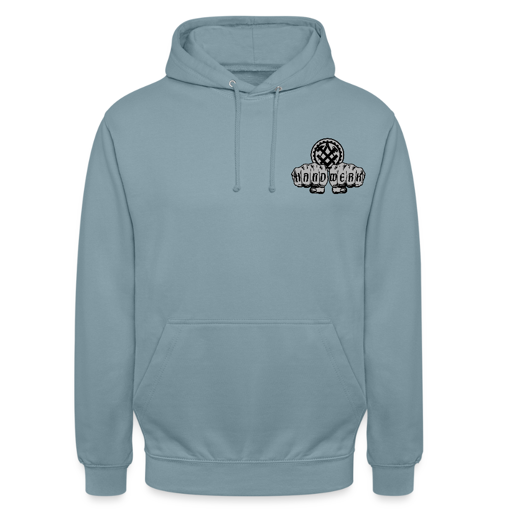 Unisex Hoodie "Mechaniker" beidseitig bedruckt Nebelblau Unisex Hoodie