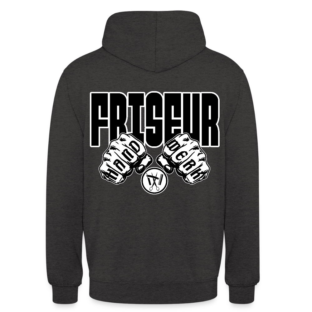 Unisex Hoodie "Friseur" (beidseitig bedruckt) Anthrazit Unisex Hoodie