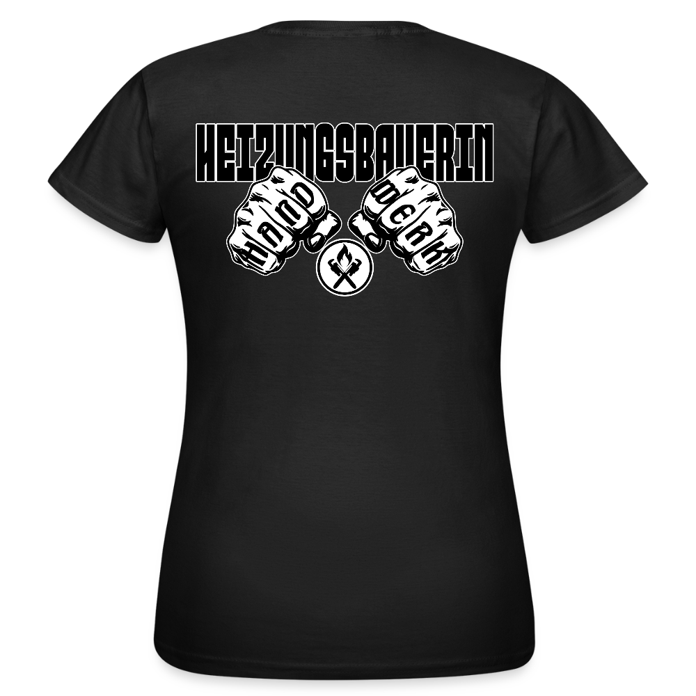 Frauen T-Shirt "Heizungsbauerin" (beidseitig bedruckt) Schwarz Frauen T-Shirt
