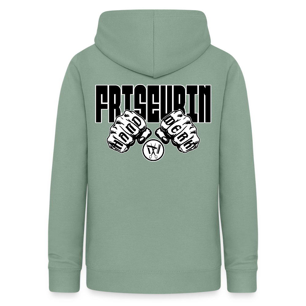 Frauen Hoodie "Friseurin" (beidseitig beruckt) Graugrün Frauen Hoodie