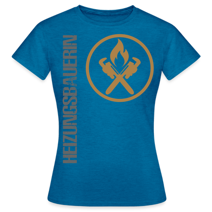 Frauen T-Shirt "Heizungsbauerin" Antikblaues Saphir meliert Frauen T-Shirt