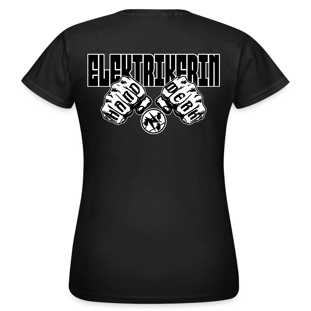 Frauen T-Shirt "Elektrikerin" (beidseitig bedruckt) Schwarz Frauen T-Shirt