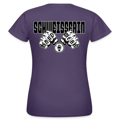 Frauen T-Shirt "Schweisserin" (beidseitig bedruckt) Dunkellila Frauen T-Shirt