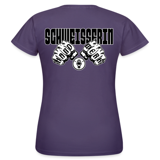 Frauen T-Shirt "Schweisserin" (beidseitig bedruckt) Dunkellila Frauen T-Shirt