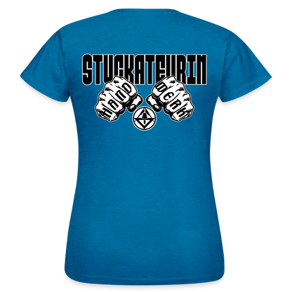 Frauen T-Shirt "Stuckateurin" (beidseitig bedruckt) Antikblaues Saphir meliert Frauen T-Shirt