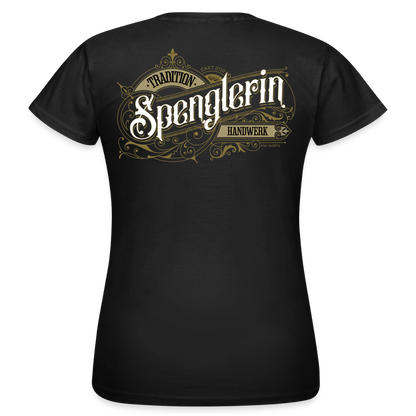 Frauen T-Shirt "Spenglerin"-Nostalgie von Spreadconnect, weiße Baumwolle mit nostalgischem Druck, frontal sichtbar