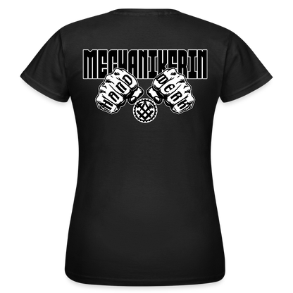 Frauen T-Shirt "Mechanikerin" (beidseitig bedruckt) Schwarz Frauen T-Shirt