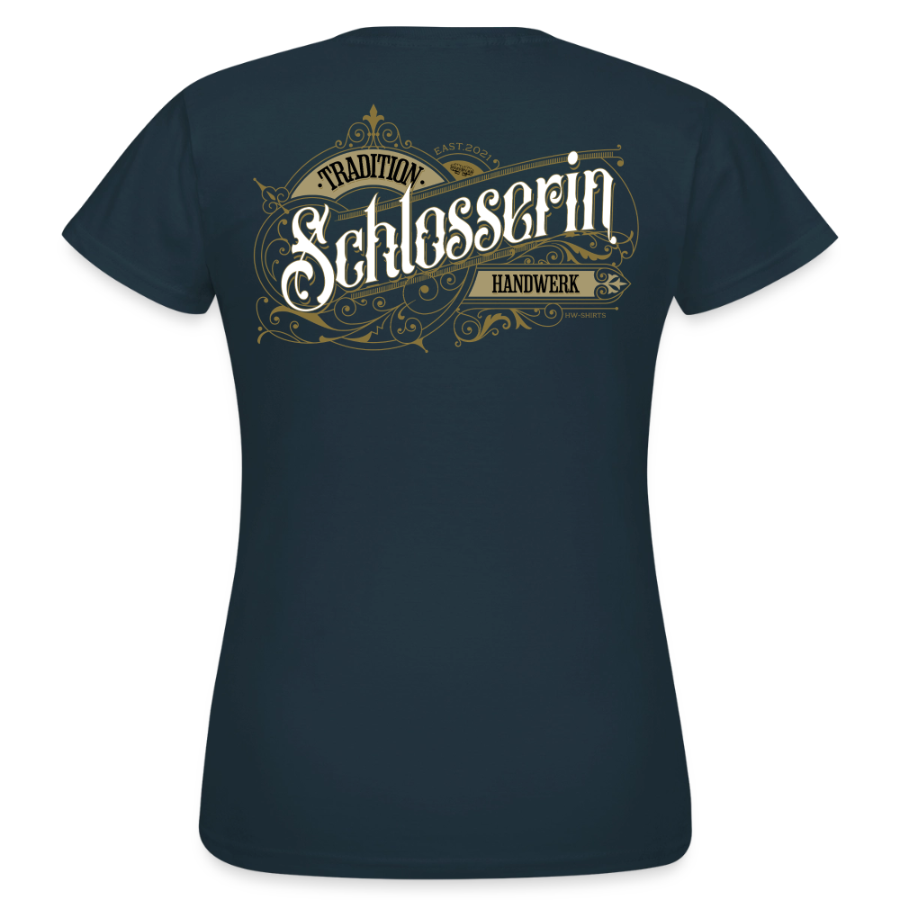 Frauen T-Shirt "Schlosserin" von Spreadconnect mit nostalgischem Druck, bequemes Baumwollshirt für Damen, detailreiche Gestaltung.