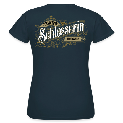 Frauen T-Shirt "Schlosserin" von Spreadconnect mit nostalgischem Druck, bequemes Baumwollshirt für Damen, detailreiche Gestaltung.