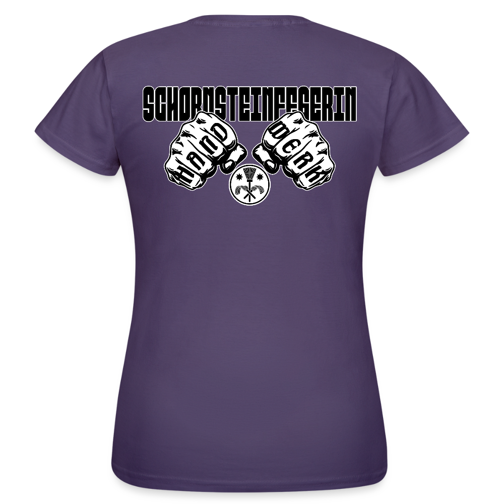 Frauen T-Shirt "Schornsteinfegerin" (beidseitig bedruckt) Dunkellila Frauen T-Shirt