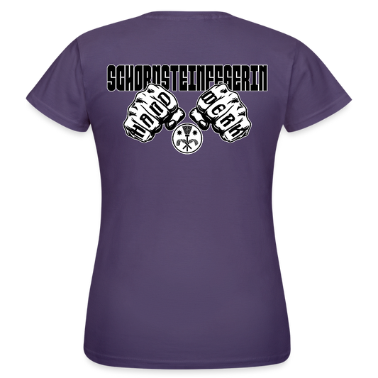 Frauen T-Shirt "Schornsteinfegerin" (beidseitig bedruckt) Dunkellila Frauen T-Shirt