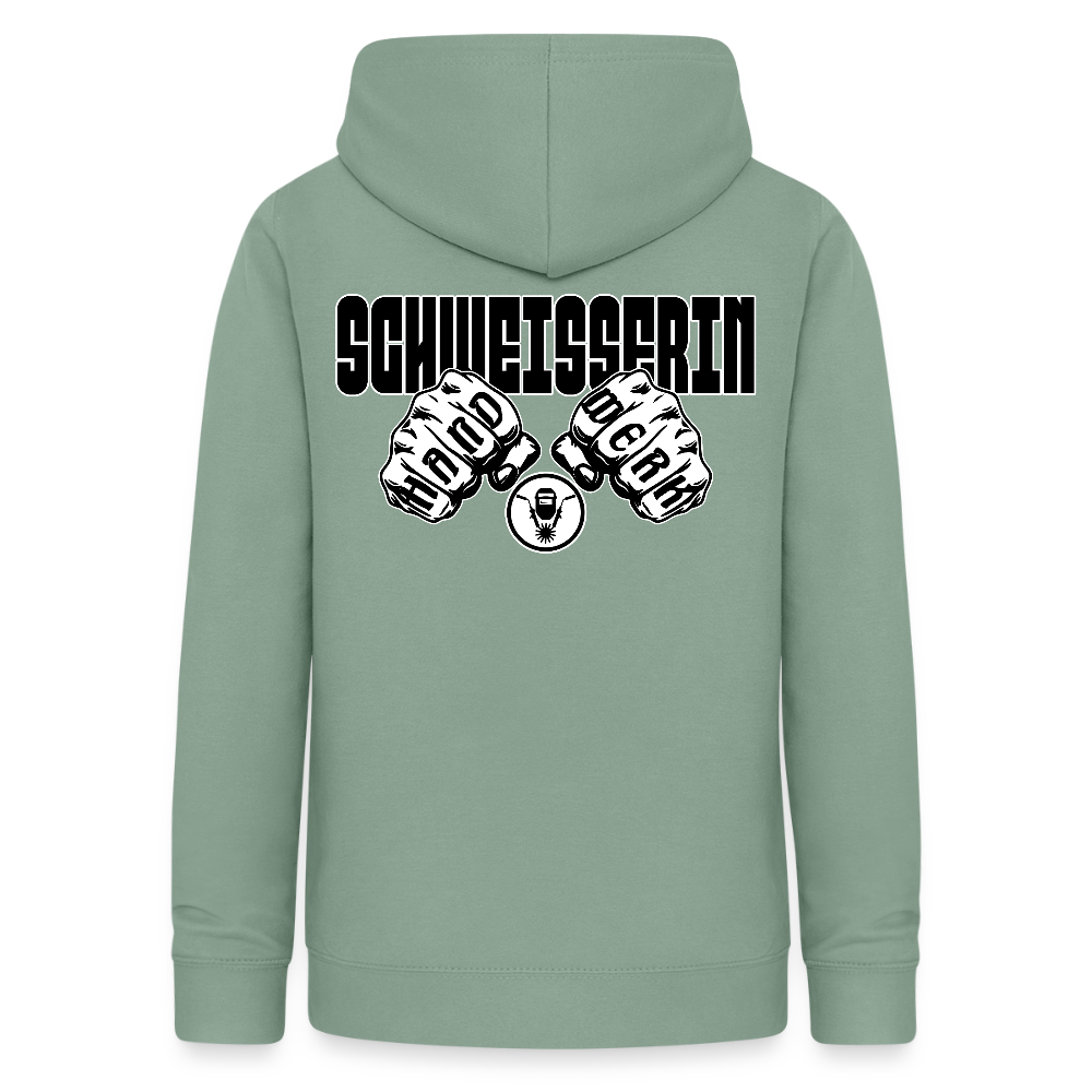Frauen Hoodie "Schweisserin" (beidseitig beruckt) Graugrün Frauen Hoodie