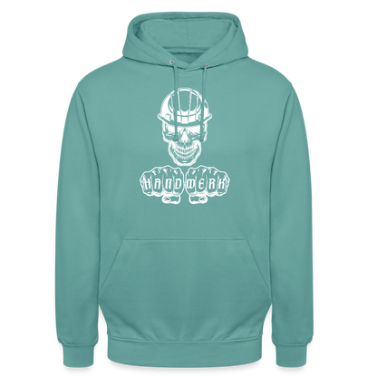Unisex Hoodie "Skull-Helm-Handwerk" Pastelltürkis Unisex Hoodie