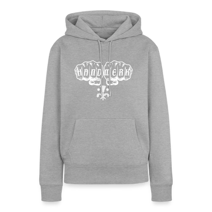 Weiblicher Premium Hoodie von Spreadconnect mit Schornsteinfeger-Design, bequemer Pullover aus weichem Stoff, dunkle Farbe, detailreiche Grafik.