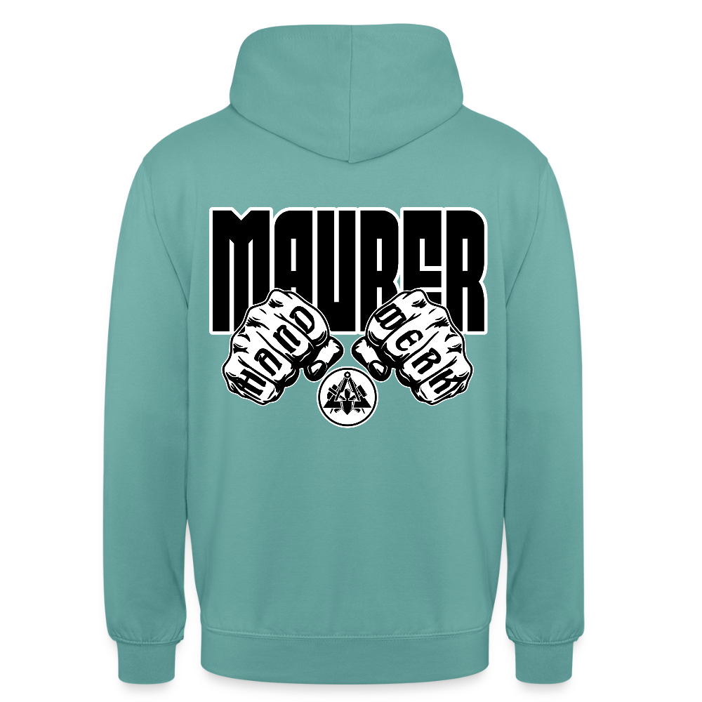 Unisex Hoodie "Maurer" (beidseitig bedruckt) Pastelltürkis Unisex Hoodie