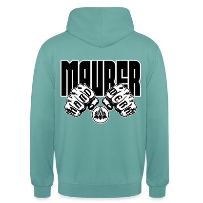 Unisex Hoodie "Maurer" (beidseitig bedruckt) Pastelltürkis Unisex Hoodie