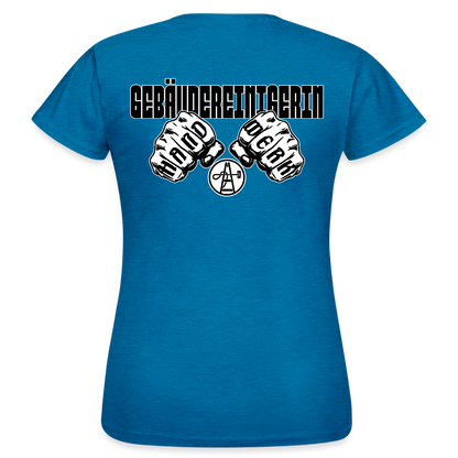 Frauen T-Shirt "Gebäudereinigerin" (beidseitig bedruckt) - Antikblaues Saphir meliert
