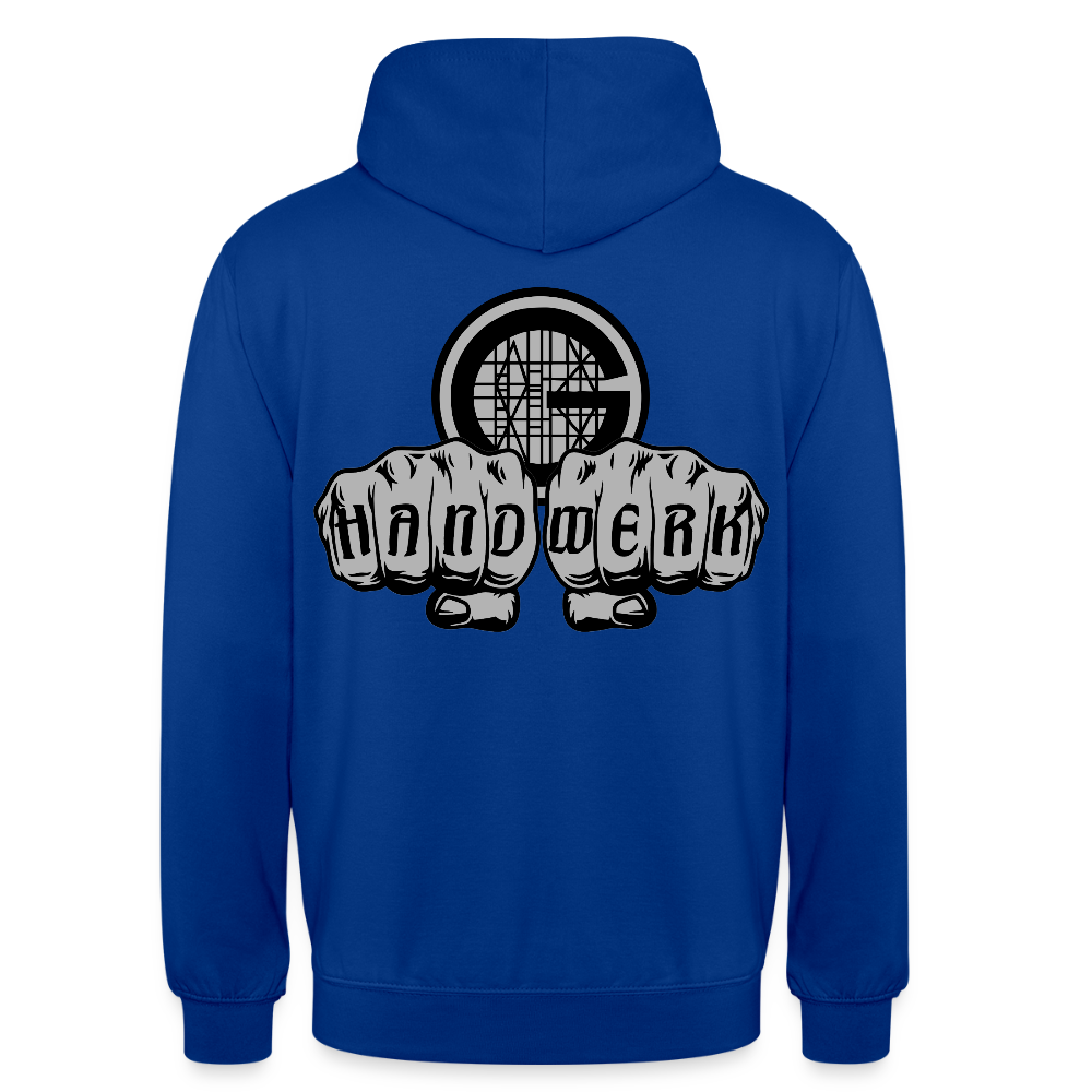 Unisex  Hoodie "Gerüstbauer" beidseitig bedruckt - Royalblau