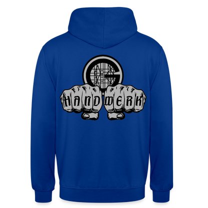 Unisex  Hoodie "Gerüstbauer" beidseitig bedruckt - Royalblau