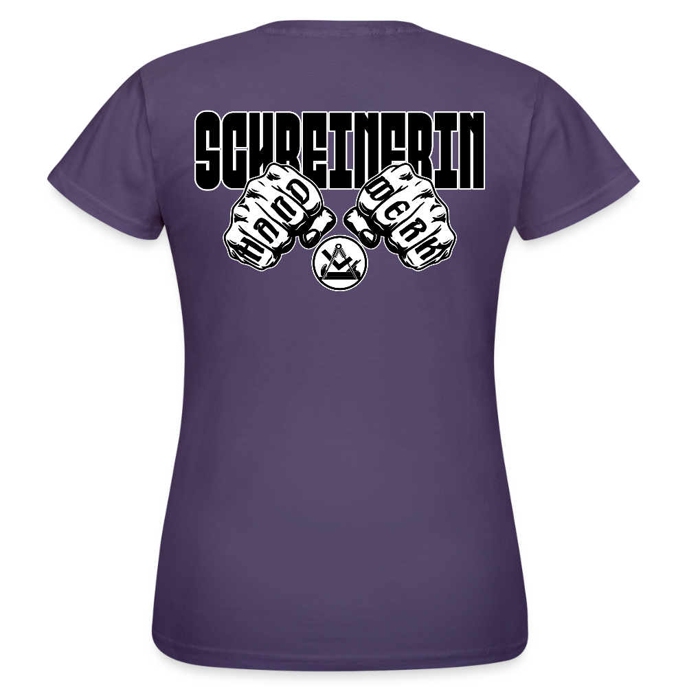 Frauen T-Shirt "Schreinerin" (beidseitig bedruckt) Dunkellila Frauen T-Shirt