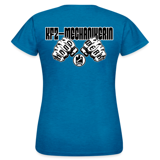 Frauen T-Shirt "KFZ-Mechanikerin" (beidseitig bedruckt) Antikblaues Saphir meliert Frauen T-Shirt