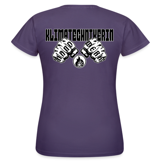 Frauen T-Shirt "Klimatechnikerin" (beidseitig bedruckt) Dunkellila Frauen T-Shirt