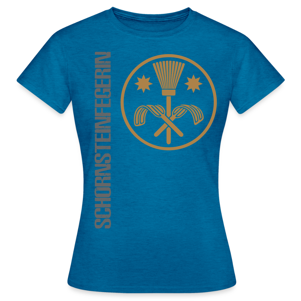 Frauen T-Shirt "Schornsteinfegerin" Antikblaues Saphir meliert Frauen T-Shirt